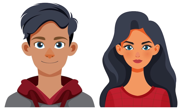Vecteur gratuit l'illustration du jeune homme et de la jeune femme