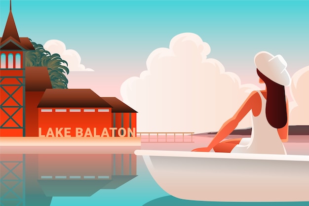 Illustration du lac balaton dessiné à la main