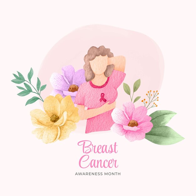 Illustration du mois de sensibilisation au cancer du sein à l'aquarelle