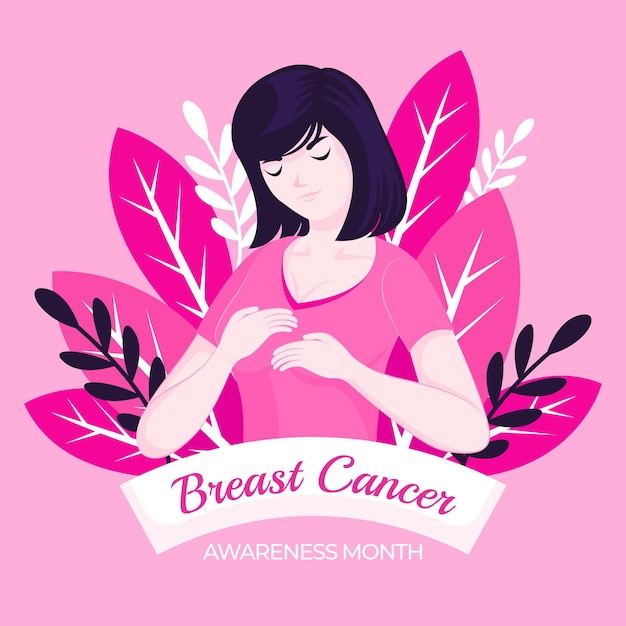Vecteur gratuit illustration du mois de sensibilisation au cancer du sein plat dessiné à la main