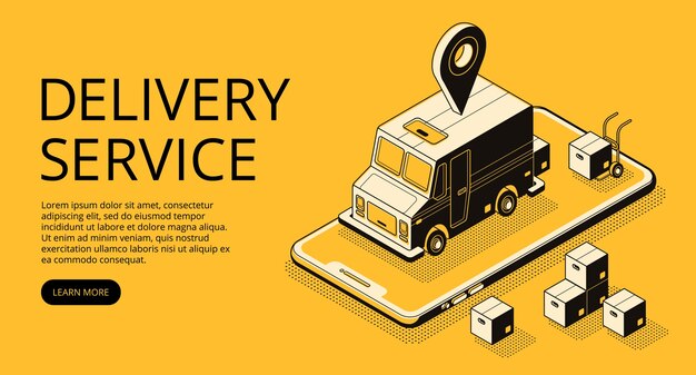 Illustration du service de livraison de chargeuse et de boîtes à colis à l&#39;entrepôt.