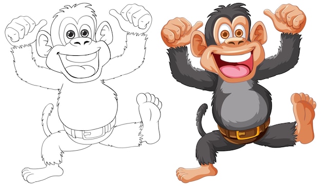 Vecteur gratuit l'illustration du singe joyeux avant et après