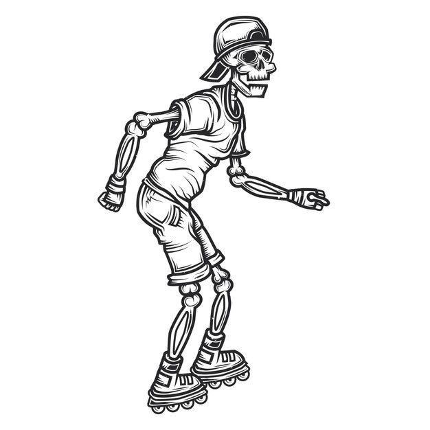 illustration du squelette sur patins à roulettes