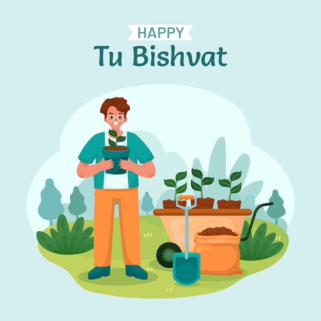 Vecteur gratuit l'illustration du tu bishvat plat