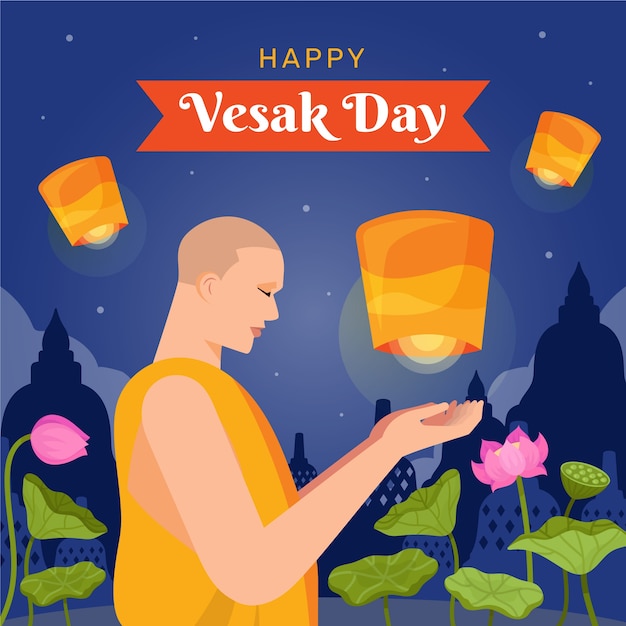 Vecteur gratuit l'illustration du vesak plat