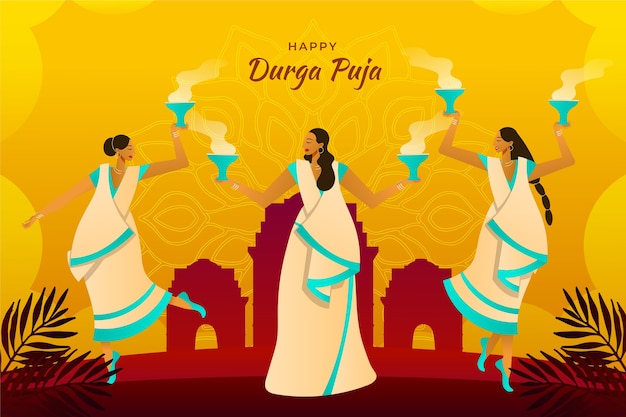 Vecteur gratuit illustration de durga puja dégradé