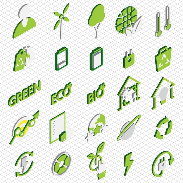 Vecteur gratuit illustration d'eco icons set concept in isometric graphic