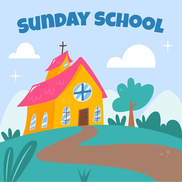 Vecteur gratuit illustration de l'école du dimanche dessinée à la main