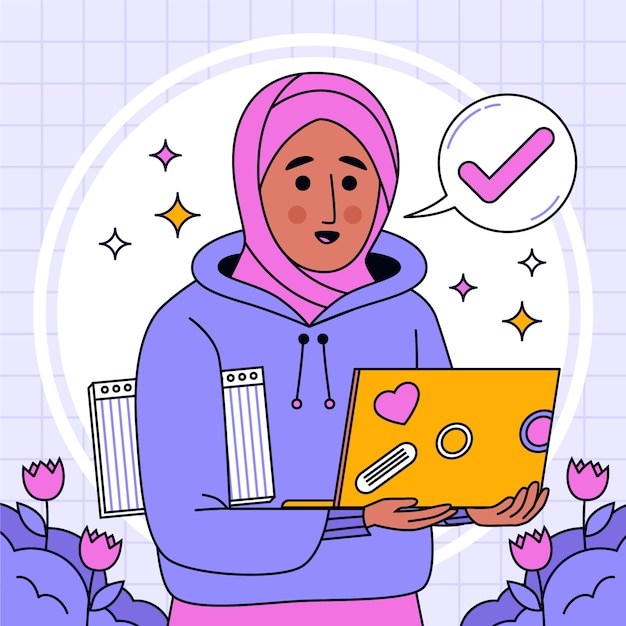 Vecteur gratuit illustration de l'éducation des filles musulmanes dessinées à la main