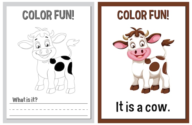 Vecteur gratuit l'illustration éducative de la vache en couleurs est amusante