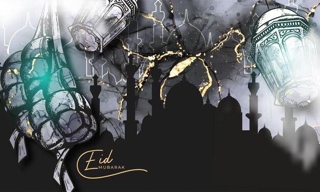 Illustration eid alfitr eid mubarak dessinée à la main