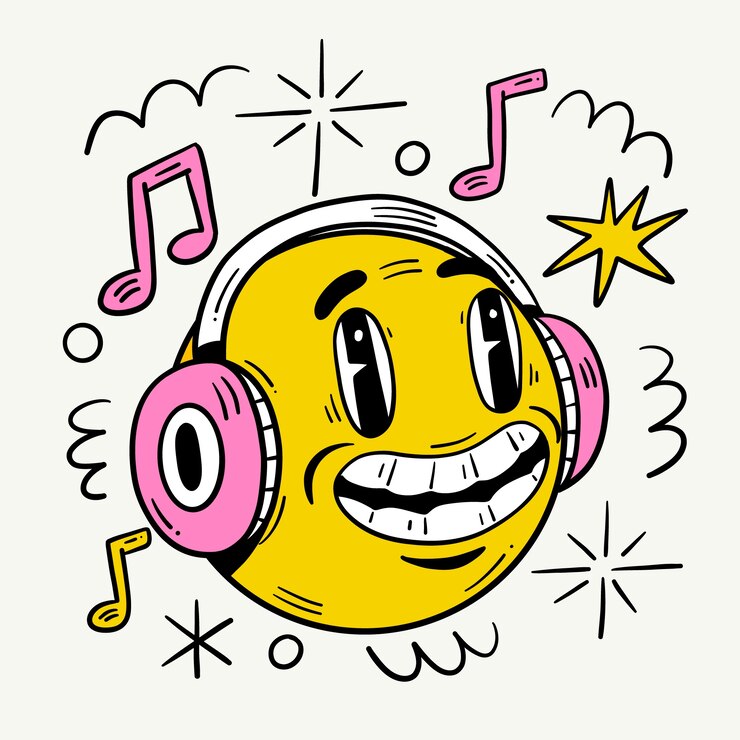 Vecteur gratuit illustration d'un emoji pour écouter de la musique