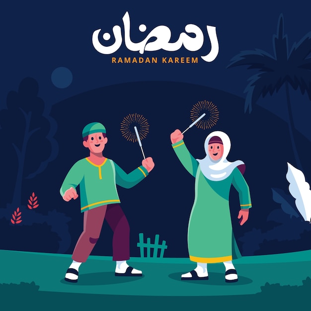 Vecteur gratuit illustration d'enfants ramadan plat