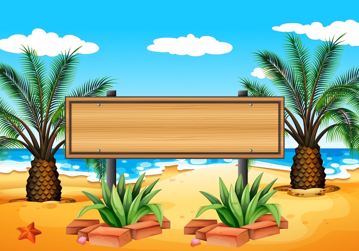 Vecteur gratuit illustration d&#39;une enseigne vide à la plage