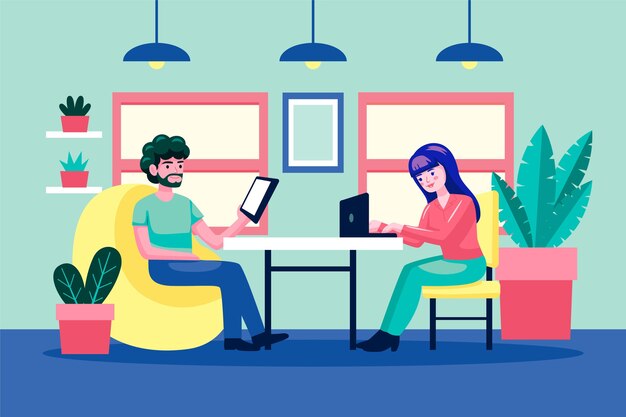 Illustration de l'espace de coworking dessiné à la main