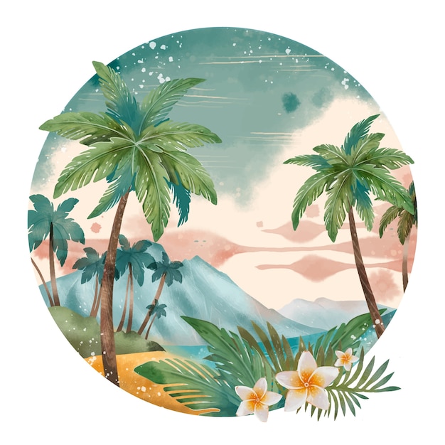 Vecteur gratuit illustration esthétique hawaïenne aquarelle