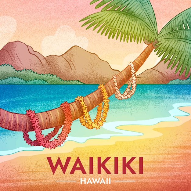 Vecteur gratuit illustration esthétique hawaïenne dessinée à la main