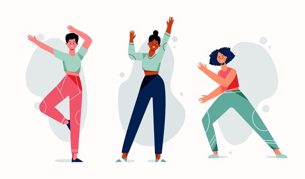 Illustration des étapes de remise en forme de danse dessinés à la main