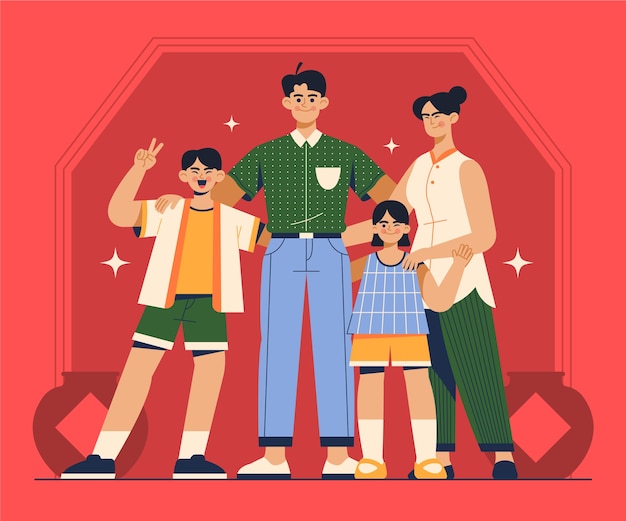 Illustration De Famille Asiatique Dessinée à La Main