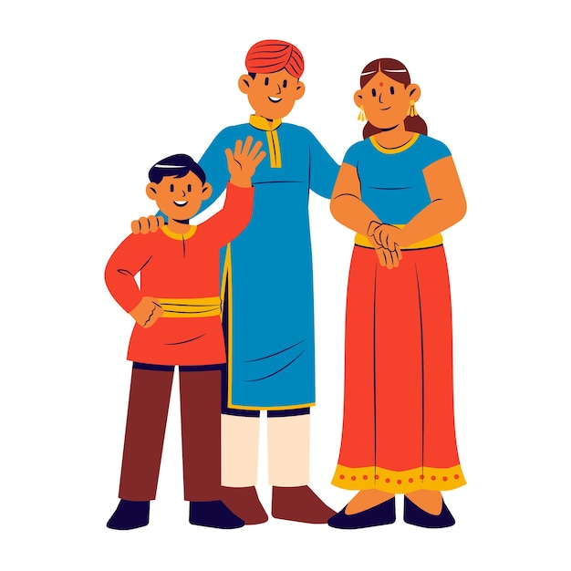 Illustration De Famille Indienne Dessinée à La Main