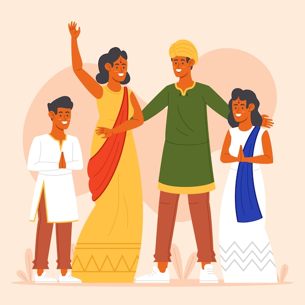 Illustration De Famille Indienne Dessinée à La Main