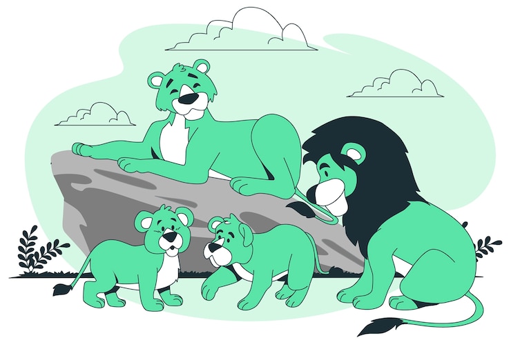 Vecteur gratuit illustration de la famille lion