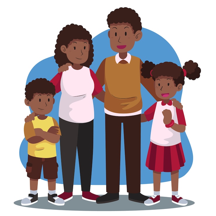Vecteur gratuit illustration de famille noire dessinée à la main