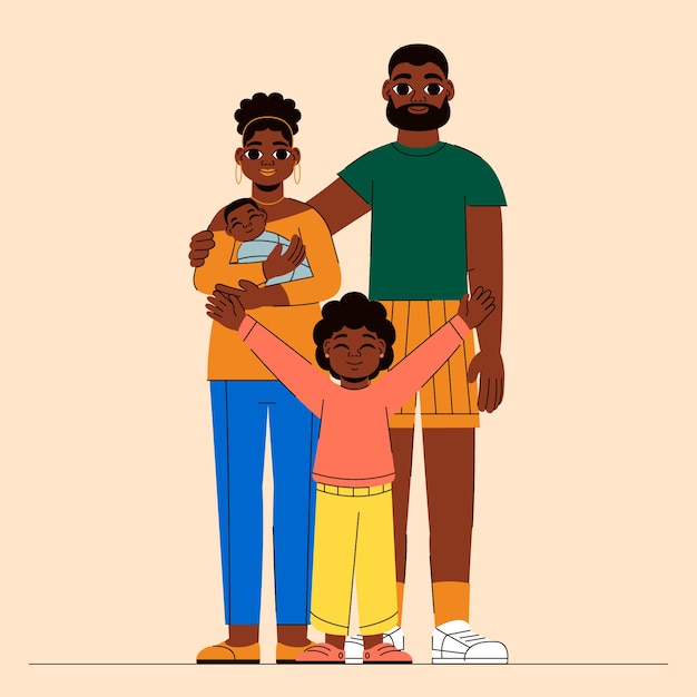 Illustration de famille noire dessinée à la main