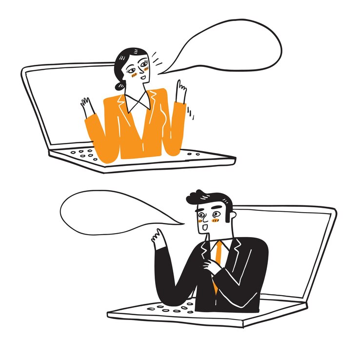 Illustration d & # 39; une femme d & # 39; affaires et d & # 39; hommes d & # 39; affaires travaillant à distance