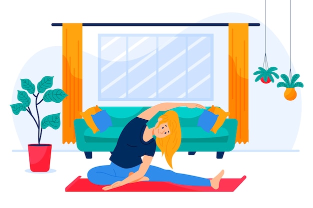 Illustration d'une femme s'entraînant seule à la maison