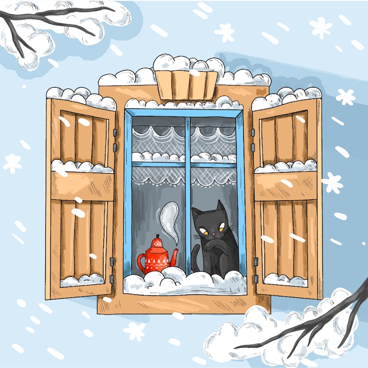 Vecteur gratuit illustration de fenêtre d'hiver dessinée à la main
