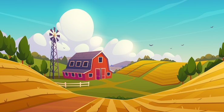 Vecteur gratuit illustration de ferme de style dessin animé
