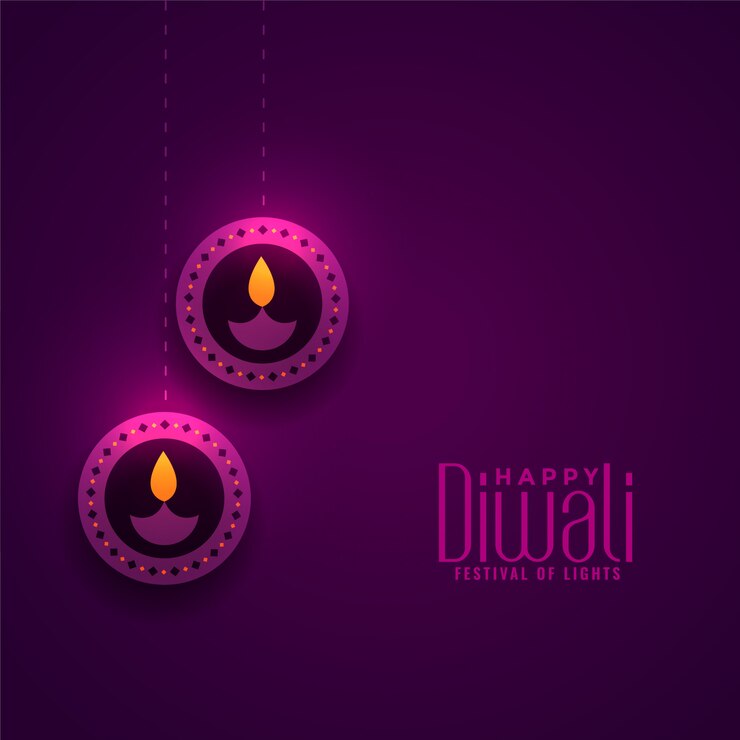 Vecteur gratuit illustration de festival de décoration de lampe diwali violet brillant