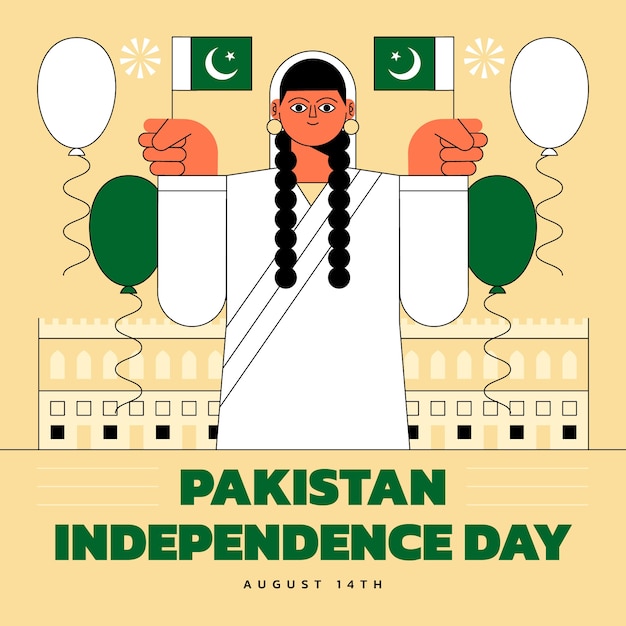 Vecteur gratuit illustration de la fête de l'indépendance du pakistan plat