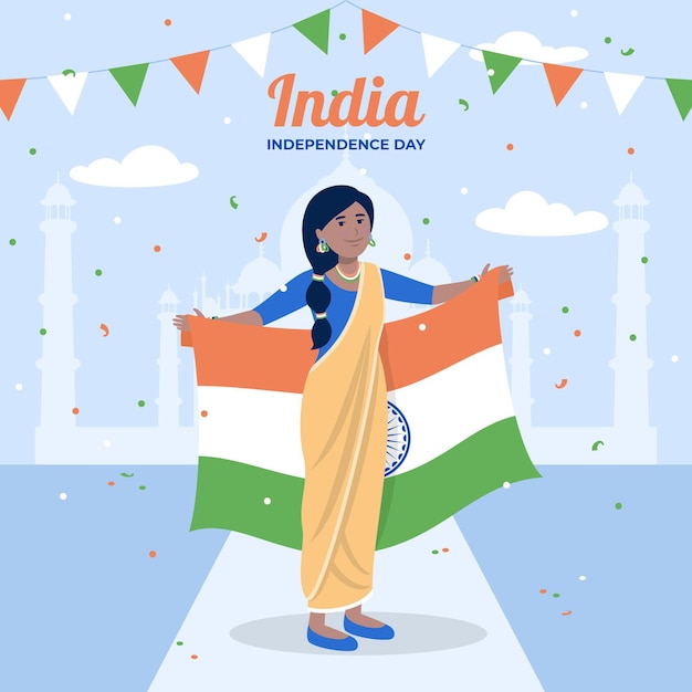 Vecteur gratuit illustration de la fête de l'indépendance de l'inde plate