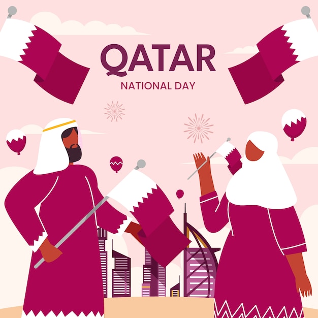 Vecteur gratuit illustration de la fête nationale du qatar plat