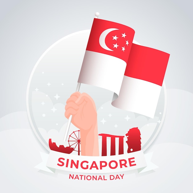 Vecteur gratuit illustration de la fête nationale de singapour dégradé