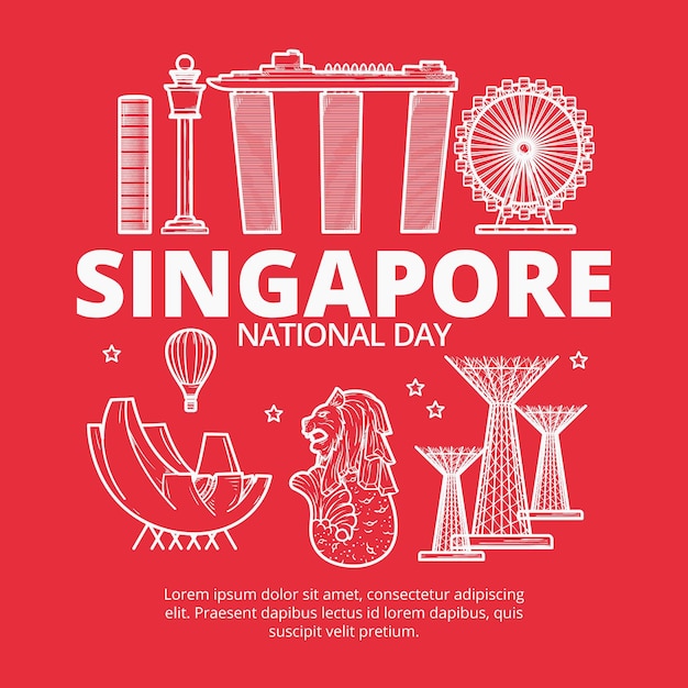 Vecteur gratuit illustration de la fête nationale de singapour dessinés à la main
