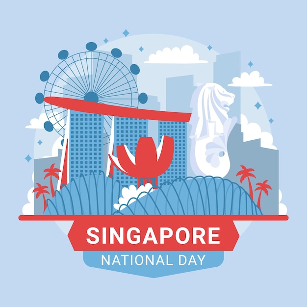 Vecteur gratuit illustration de la fête nationale de singapour