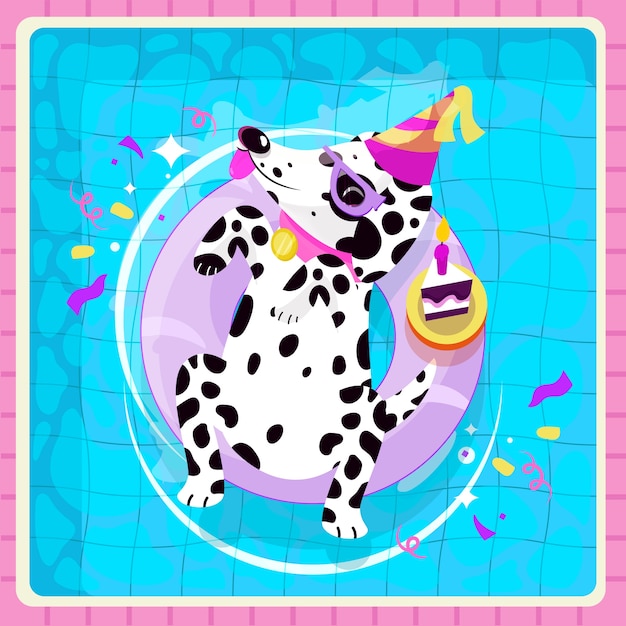 Vecteur gratuit illustration de fête de piscine chien design plat