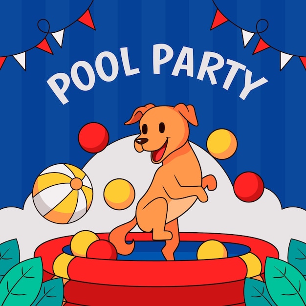 Vecteur gratuit illustration de fête de piscine de chien dessiné à la main