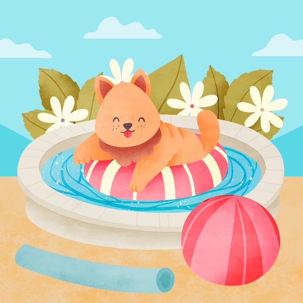 Vecteur gratuit illustration de fête de piscine de chien