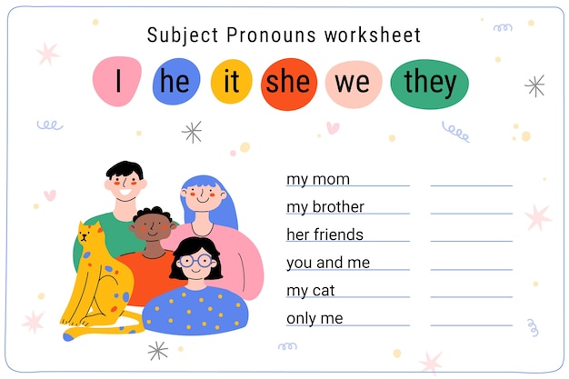 Illustration de la feuille de calcul des pronoms dessinés à la main