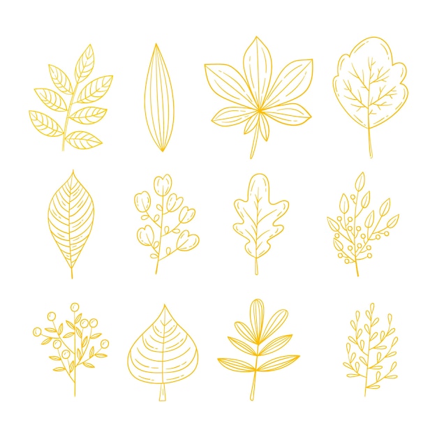 Vecteur gratuit illustration de feuilles d'or dessinées à la main