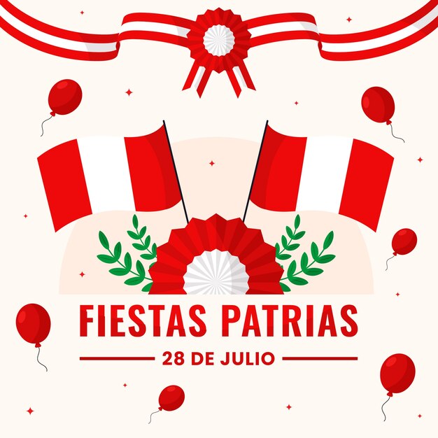 Illustration De Fiestas Patrias De Pérou Plat