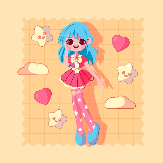 Illustration De Fille Kawaii Dessinée à La Main