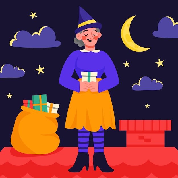 Vecteur gratuit l'illustration de flat befana