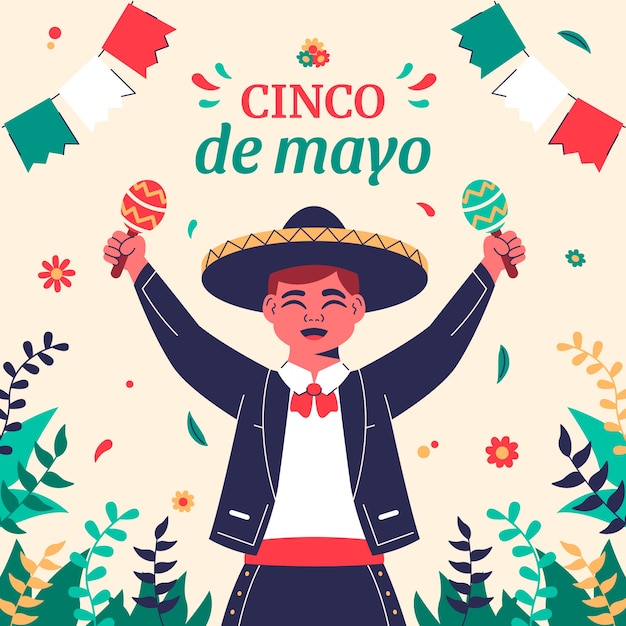 Vecteur gratuit illustration de flat cinco de mayo avec un homme tenant des maracas