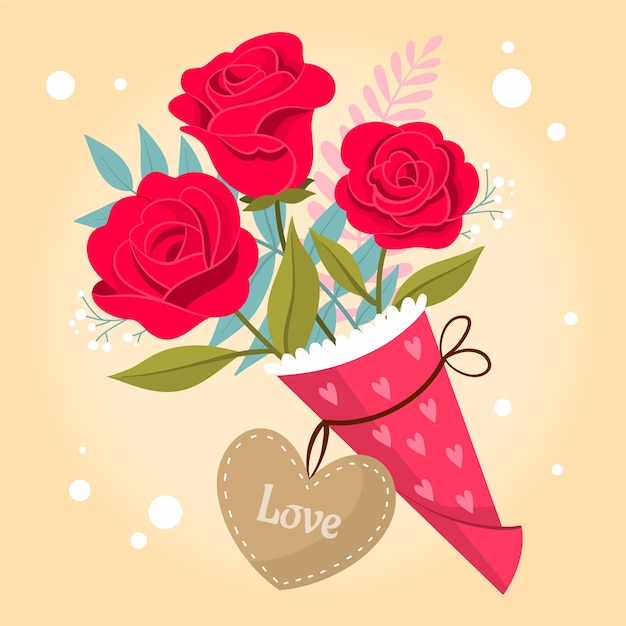 Illustration de fleurs à plat pour la saint-valentin
