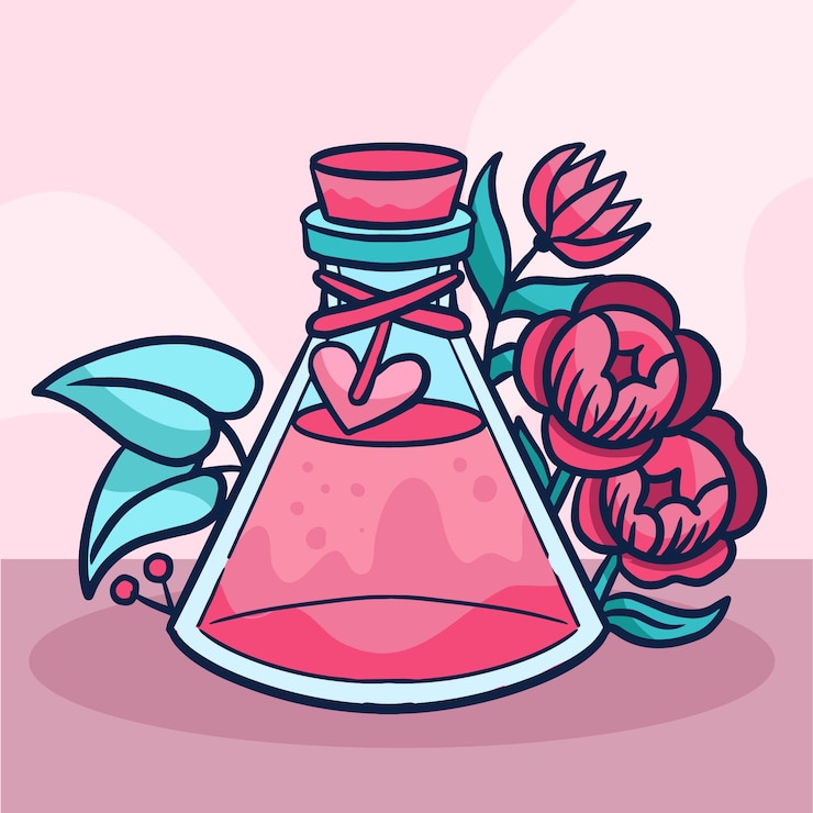 Vecteur gratuit illustration florale de philtre d'amour dessiné à la main